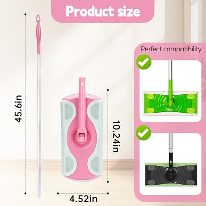 Mop Handle Compatible with Swiffer, Detachable Pink Extra Long Mop Handle for Swiffer