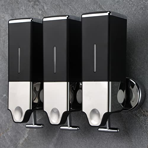 3 x 500ml per Cup Wall Mounted Manual Soap Dispenser for Home, Bath, Kitchen, Hotels, Restaurants. Shower and Lotion Dispenser (Black) - color: Black,transparent, size: 3 Chamber