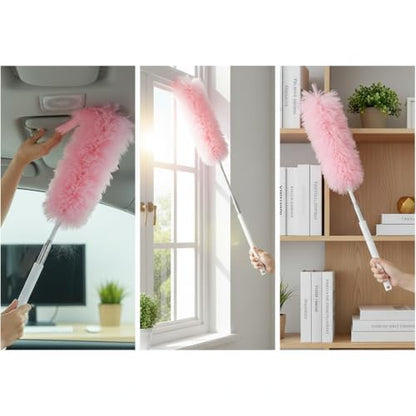 Microfiber Duster for Cleaning, Extendable Pole, Up to 30 Inch Reachable, Cleaning Tools for Car, Ceiling Fan, Window, Furniture, Office(Pink) - color: Pink