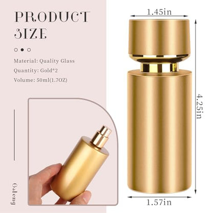 2pcs 50ml Glass Spray Bottle for Perfume,Refillable Travel Perfume Atomizer Bottles,Gold Portable Cologne Atomizer Empty Bottle. (Gold*2) - color: Gold*2