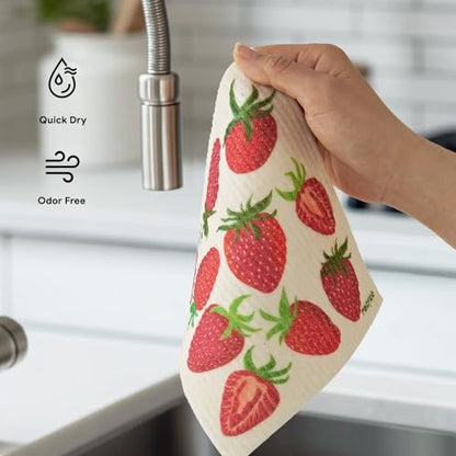 RECYCO Swedish Dishcloths for Kitchen | 5 Pack Fruit Grove Washable Dish Rags | Cellulose Reusable Cleaning Paper Towels | Absorbent Counter Dish Cloth Sponge Kitchen Wipes, 8" L x 7" W - color: Fruit Grove - 5 Pack