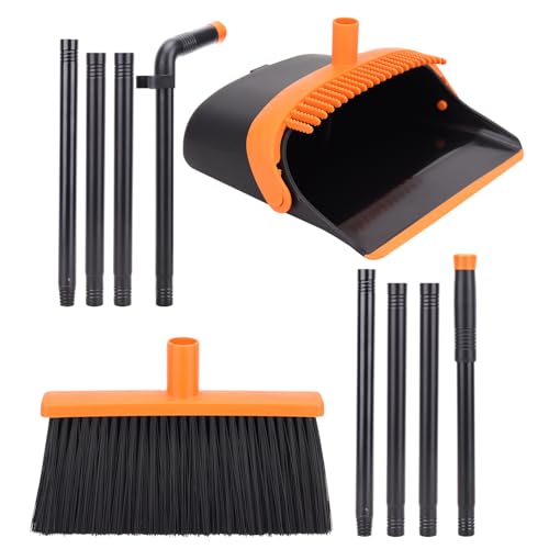 Broom and Dustpan Set - 56" Long Adjustable Handle Broom with Upright Standing Dustpan Combo for Home,Kitchen, Shopping Mall and Factory Indoor&Outdoor Sweeping