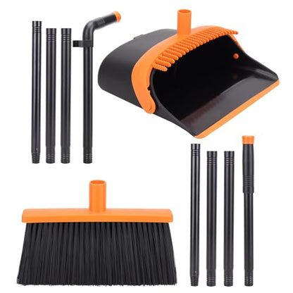 Broom and Dustpan Set - 56" Long Adjustable Handle Broom with Upright Standing Dustpan Combo for Home,Kitchen, Shopping Mall and Factory Indoor&Outdoor Sweeping