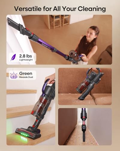AlloyMove Cordless Vacuum Cleaner 45KPA, Up to 60mins Runtime Lightweight Powerful Suction Vacuum Cleaners for Home, 3 Suction Modes, Rechargeable Stick Vacuum for All Floor/Carpet/Pet Hair/Car, A03