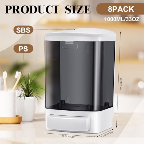 Hushee 8 Pcs Plastic Wall Mounted Soap Dispenser Commercial Manual Soap Containers Wall Dispenser for Kitchen Shower Hotel Liquid Shampoo Gel Chamber (33.8 oz 1000 ml,Black) - color: Black, size: 33.8 oz 1000 ml