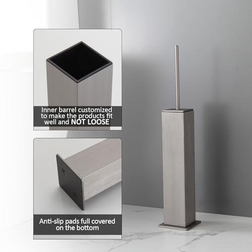 BGL Toilet Brush with Holder Set Brushed Nickel Aluminium Standing for Bathroom Toilet Bowl Cleaner Brush and Holder Set, Square Design - color: Brushed Nickel-standing