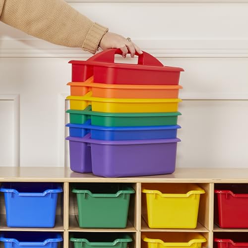 ECR4Kids 2-Compartment Large Plastic Caddy, Multipurpose Organization, Primary, 6-Pack - color: Primary