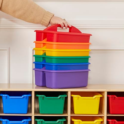 ECR4Kids 2-Compartment Large Plastic Caddy, Multipurpose Organization, Primary, 6-Pack - color: Primary