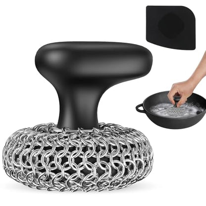 Cast Iron Scrubber | Dish Scrub Brush | 316 Cleaner Chainmail Scrubber for Cast Iron Pan Skillet Cleaner - Dish Scouring Pad Dishwasher Safe Cleaning Kit, Black 02 - color: Black