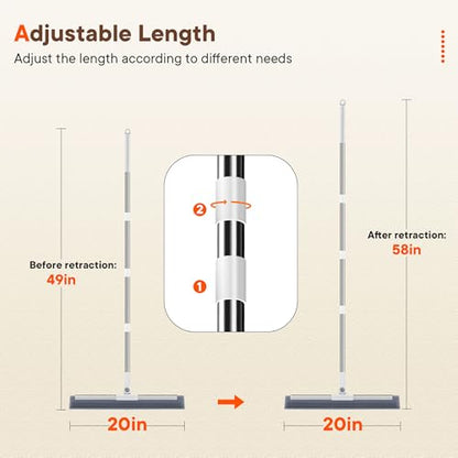 Floor Squeegee Broom with Rubber Scrubbing Teeth, 2-in-1 Magic Broom with 58 Inch Telescopic Handle, Wide Shower Floor Squeegee for Bathroom, Garage, Kitchen, Tile, Concrete, Pet Hair and Water