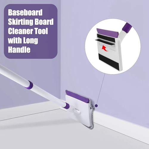 Baseboard Cleaner Tool with Handle, 60" Extendable Long Handle Baseboard Cleaner with 5 Reusable Pads for Baseboards Cleaning, Ceiling, Wall, Floor, Bathroom Kitchen - size: Purple