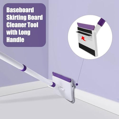 Baseboard Cleaner Tool with Handle, 60" Extendable Long Handle Baseboard Cleaner with 5 Reusable Pads for Baseboards Cleaning, Ceiling, Wall, Floor, Bathroom Kitchen - size: Purple