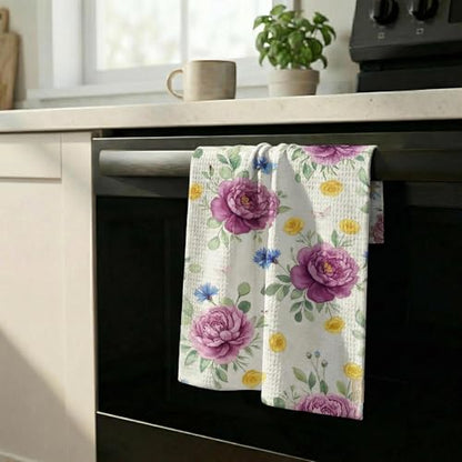 Waffle Kitchen Towels Set of 2 - Ultra Absorbent Quick Dry Dish Towels - Sustainable Reusable Cleaning Tea Towels - Lightweight Hand Towels for Kitchen & Bathroom, 16” x 28” (Plants) - style: Plants