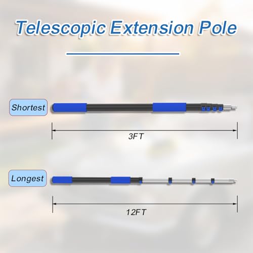 18FT Reach Telescopic Extension Pole-3-12FT Multi-Purpose Extension Pole with Easy Flip Lock, Universal Twist-on Metal Tip, Lightweight Sturdy Aluminum Paint Roller Extension Pole for Window Cleaning - size: 12 Feet