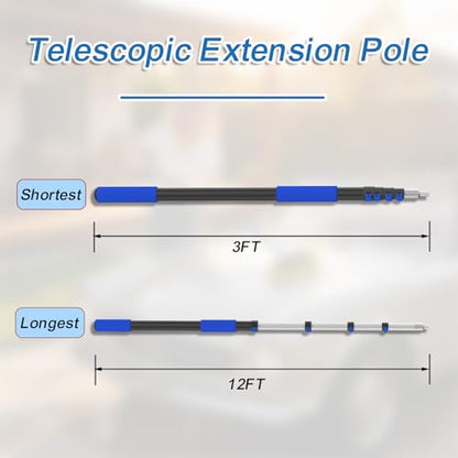 18FT Reach Telescopic Extension Pole-3-12FT Multi-Purpose Extension Pole with Easy Flip Lock, Universal Twist-on Metal Tip, Lightweight Sturdy Aluminum Paint Roller Extension Pole for Window Cleaning - size: 12 Feet