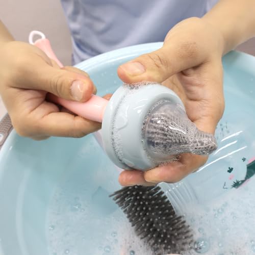Silicone Cleaning Brush, 12" Long Handle Water Bottle Cleaner for Baby, Sports, Vase, Glassware, and Smaller Diameter Openings - color: Pink