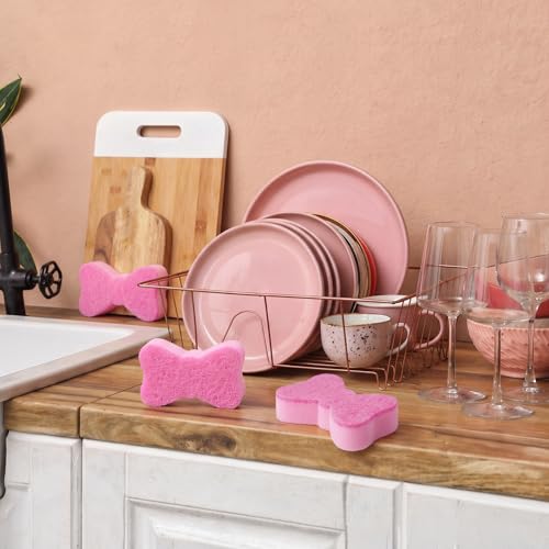 Tioncy 12 Pack Pink Bow Sponges Bulk Preppy Dual Sided Scrubber Cute Pink Bow Sponges Reuseble Non Scratch Dishwashing Kitchen Cleaning Accessories for Cookware Pot Boiler Pan Household - style: Cute Bow