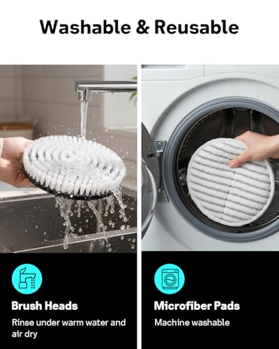 Leemone Steam & Scrub Mop Replacement Pads for Shark S8001 S8002BRN S8200 S8201 S7001 S7201 Series, Heavy Duty Scrub & Daily Clean Kit, Washable Reusable (2 Brush Heads + 4 Microfiber Pads Refills) - color: S7000 (2+4)