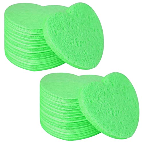 100-Count Compressed Facial Sponges for Estheticians Heart Shape Natural Cellulose Sponge Professional Cosmetic Spa Sponges for Face Cleansing, Massage, Pore Exfoliating, Mask, Makeup Removal, Green - color: 100- Pack Green