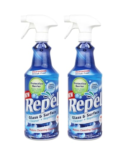Clean-X REPEL Glass & Surface Cleaner 32 fl. oz. - Cleans & Repels water spots and dirt on glass, mirror, tile and multi surface by UNELKO (2) - color: 2