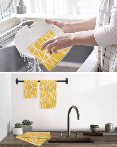 Modern Yellow Dish Towels Set, Waffle Weave Kitchen Towels 3 Pieces, Microfiber Hair Face Bath Tea Towel Absorbent Quick Drying Cleaning Dish Cloths, White Minimalist Geometric Stripes 12"x12" - size: 3PCS,12"x12"