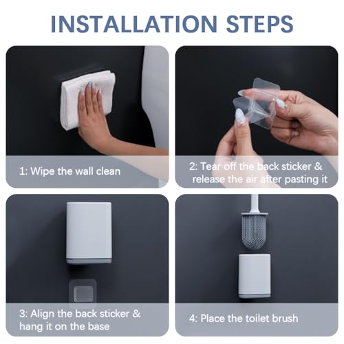 Dual-Sided RV Silicone Toilet Brush with TPR Bristles & Detachable ABS Handle Set, Wall Mountable Toilet Bowl Brush,Flexible Cleaners Brushes for 360°Deep Cleaning Bathroom/Camper (White) - color: White