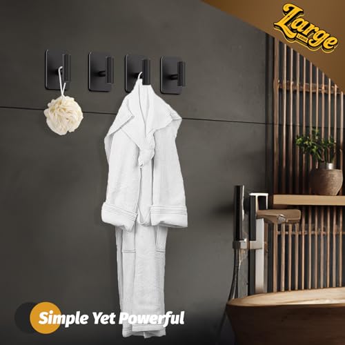 Heavy Duty Adhesive Hooks - 26lb Max, Sticky Wall Hooks Waterproof Stainless Steel for Hanging Towel, Coat, Robe, Towel Hooks Stick on Bathroom, Kitchen, Shower, Door (Black, 4 Pack) - color: Black-Cylinder