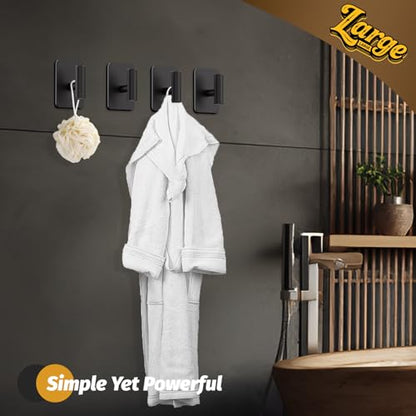 Heavy Duty Adhesive Hooks - 26lb Max, Sticky Wall Hooks Waterproof Stainless Steel for Hanging Towel, Coat, Robe, Towel Hooks Stick on Bathroom, Kitchen, Shower, Door (Black, 4 Pack) - color: Black-Cylinder