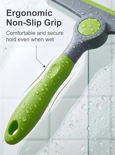 9.4" Heavy Duty Window Squeegee, Green Grey Handheld Glass Cleaner for Glass Doors, Windows, Car Windshields