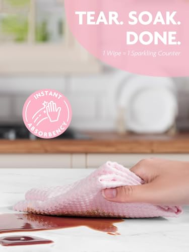 Fantasticlean Large Microfiber Cleaning Cloth Roll - 18'' by 12'', 36 Sheets, Thick, Super Absorbent and Reusable Rags, Daily Cleaning Supplies for Vehicle..(Pink) - size: 36 Pack-Pink
