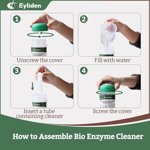Eyliden Spray Mop with Bio-Enzyme Cleaner, Floor Mop for Hardwood, Tile & All Floors, Breaks Down Grease & Odors Naturally, 360° Swivel, 2 Washable Microfiber Pads, 4x10ml Concentrate Cleaner