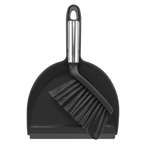 NACENA Mini Broom and Dustpan Set, Small Dust Pan and Brush Set with Handle Dustpan Teeth for Cleaning Hair Suitable for Office Desks Drawers Sofas Outdoor Camping, Black - color: Black, size: 1 Pack