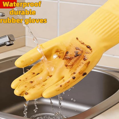 21.7inch Extra Long Latex Cleaning Gloves Waterproof Heavy Duty Rubber Reusable Dish wash Household Cleaning - color: Yellow