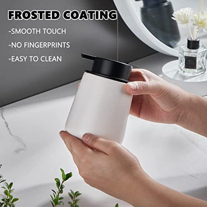 12Oz Hand Soap Dispenser Set - 2 Pack Ceramic Foam Soap Dispenser Set with Easy-to-Press Black Pump, Refillable Mordern Foaming Dish Soap Dispensers for Bathroom & Kitchen (White, Foam Pump) - color: White Foming Dispenser