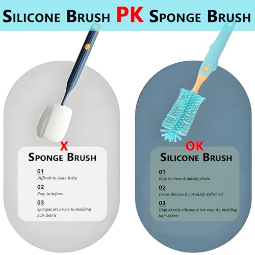 Baby Bottle Brush Set 3-in-1, Silicone Bottle Brush with Wall Mount Holder, 11" Long Handle Bottle Brush + Nipple Brush + Straw Brush Cleaner for Baby Bottles, Cups, Straws – BPA Free (Blue) - color: Navy Blue