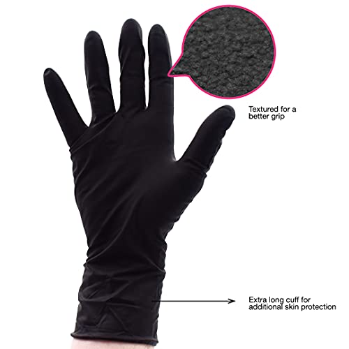 Colortrak Premium Grip Reusable Gloves, 4 Pairs (8 Gloves Total), Powder Free Latex, Durable and Chemical Resistant, Textured for Better Grip, Extra Long Cuff, Washable, Black, Medium - size: Medium
