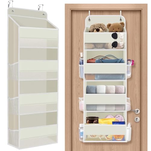 SpaceHacks 1 Pack Over The Door Organizer, Hanging Storage Organizer with Clear Window, 40lb Ultra Sturdy Large Capacity Room Organizer for Pantry Bathroom Nursery Closet Baby Essential (Beige) - color: Beige, size: 4-Tier