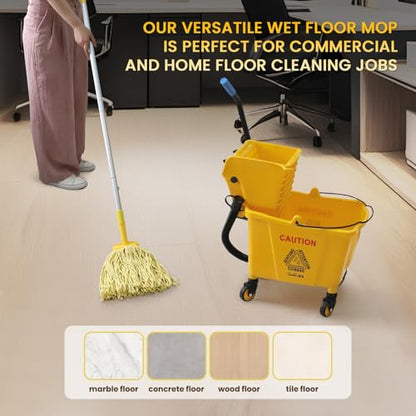 35-Quart Commercial Mop Bucket with Side Press Wringer on Wheels | Floor Cleaning , Including Commercial Mop and Mop Head Replacement,Yellow
