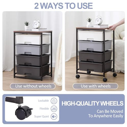 SYKIARIOL Utility Cart with 4 Drawers,Rolling Storage Cart with Drawers,Light Grey - color: Light Grey
