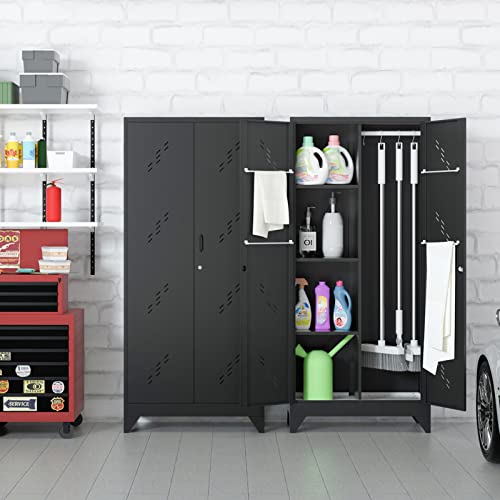 Metal Storage Cabinet with Lock, 71" Garage Storage Cabinets with Hanging Rod & S-Hooks, Large Storage Cabinet, Locking Tool Utility Closet, Black - size: 71" Garage Cabinets