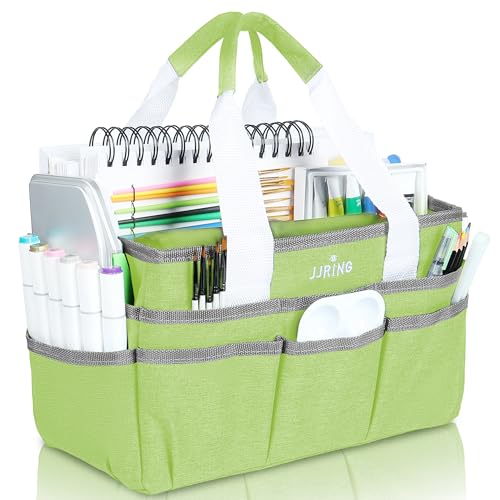 JJRING Craft Organizer Tote Bag, Art Storage Caddy with Multiple Pockets, Cyan Sewing Bag for Art, Craft, Scrapbooking, School, Medical, and Office Supplies Storage - color: Cyan, size: Small