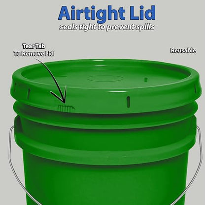 MKS Plastics 5-Gallon Bucket with Airtight Lid – Made in USA, Food Grade BPA Free Plastic, Heavy Duty Multi-Use, Metal Handle with Grip, Stackable Storage – Green, 3 Pack - color: Green, size: 3