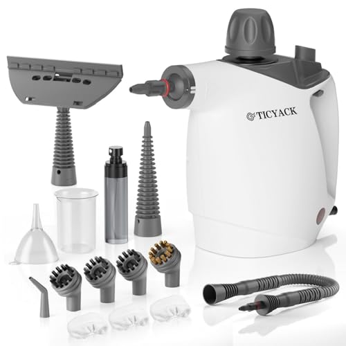 TICYACK Handheld Steam Cleaner, Steam Cleaner with 16 PCS Accessory & Safety Lock, 500ML Capacity, Multi-Surface Deep Cleaning for Home, Car, Bathroom, Grout, Floor, Window (White) - color: White