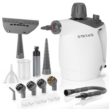 TICYACK Handheld Steam Cleaner, Steam Cleaner with 16 PCS Accessory & Safety Lock, 500ML Capacity, Multi-Surface Deep Cleaning for Home, Car, Bathroom, Grout, Floor, Window (White) - color: White