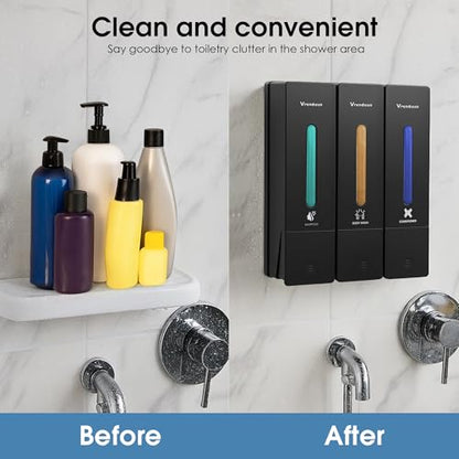 Shampoo and Conditioner Dispenser,Shower Dispenser 3 Chamber No Drill,Shower Soap Dispenser Wall Mounted for Bathroom Hotel with Upgrade Pump Head,3 * 400ml(Black 3 Chamber) - color: Black 3 Chamber
