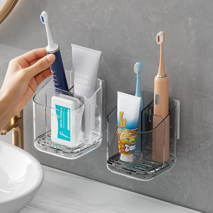 Toothbrush Holders for Bathrooms, 3 Slots Detachable Electric Toothbrush Holder Wall Mounted with Divider, Removable Tooth Brush and Toothpaste Holder Organizer for Bathroom/Kitchen/Office - color: Clear+grey