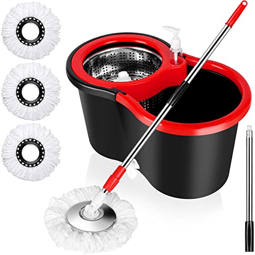 Spin Mop and Bucket with Wringer Set, 360° Spinning Mop Bucket System with 3 Microfiber Mop Replacement Heads and 61" Stainless Steel Adjustable Handle for Floor Cleaning (20QT) - color: Black-1
