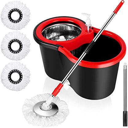 Spin Mop and Bucket with Wringer Set, 360° Spinning Mop Bucket System with 3 Microfiber Mop Replacement Heads and 61" Stainless Steel Adjustable Handle for Floor Cleaning (20QT) - color: Black-1