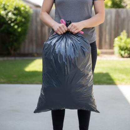 Drawstring Trash Bags, 28×35 Inches, 1 Mil Thick, 50 Count – Heavy Duty Black Garbage Bags with Drawstring Closure, 33 Gallon Capacity