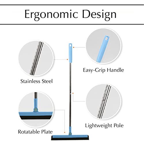33.5in Rubber Squeegee with Long Handle for Bathroom Tile, Household Floor Squeegee Broom for Shower Bathroom Kitchen Home Tile Pet Hair Fur Floor Marble Glass Window